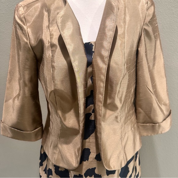 Gold Blazer with Leopard Print Dress Dana Kay Evenings Party Wedding Guest Suit - Picture 5 of 12